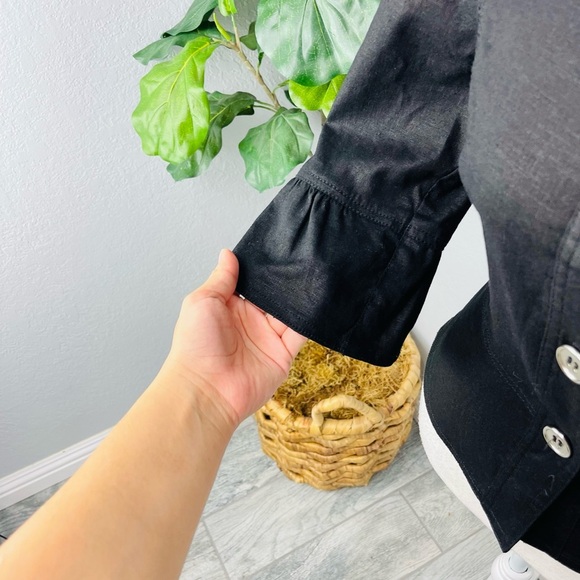 SANDRO Sportswear Black Linen Blend Peplum Button Down Jacket Blazer - Picture 2 of 6